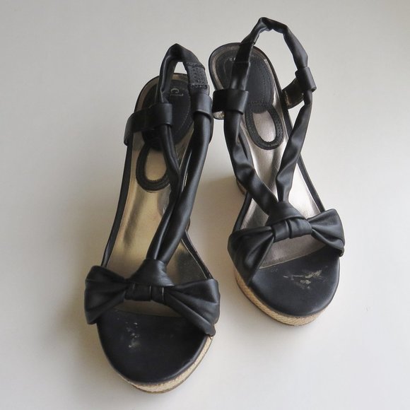 Charles David Knotty BLACK SANDALS Platform Rattan Wedge Heel Slingback 9 M - Picture 3 of 11